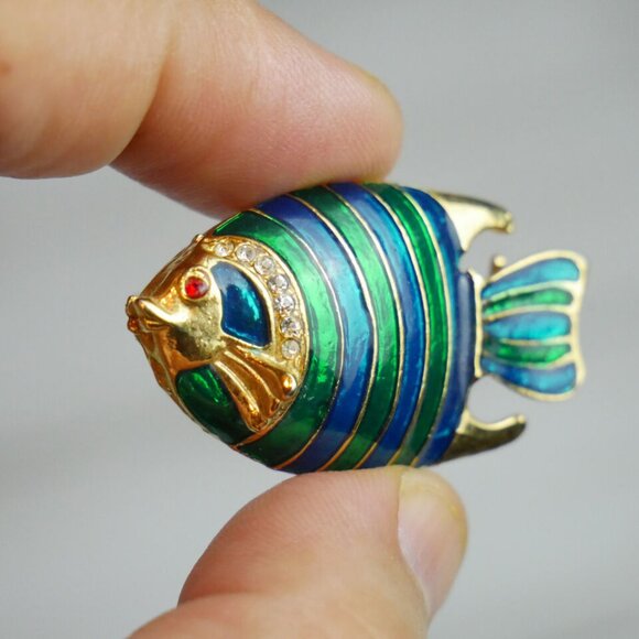 Vintage Enamel Rhinestones Tropical Fish Brooch Pin Metal - Picture 6 of 7